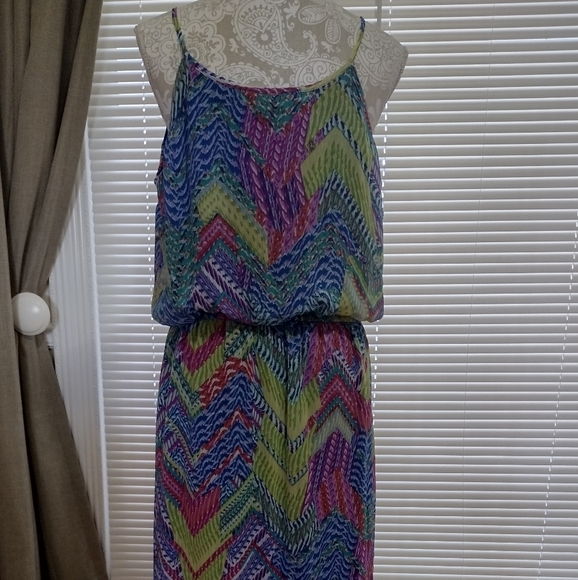 MULTI COLORED CHIFFON STRAPPY MAXI DRESS - Picture 2 of 10